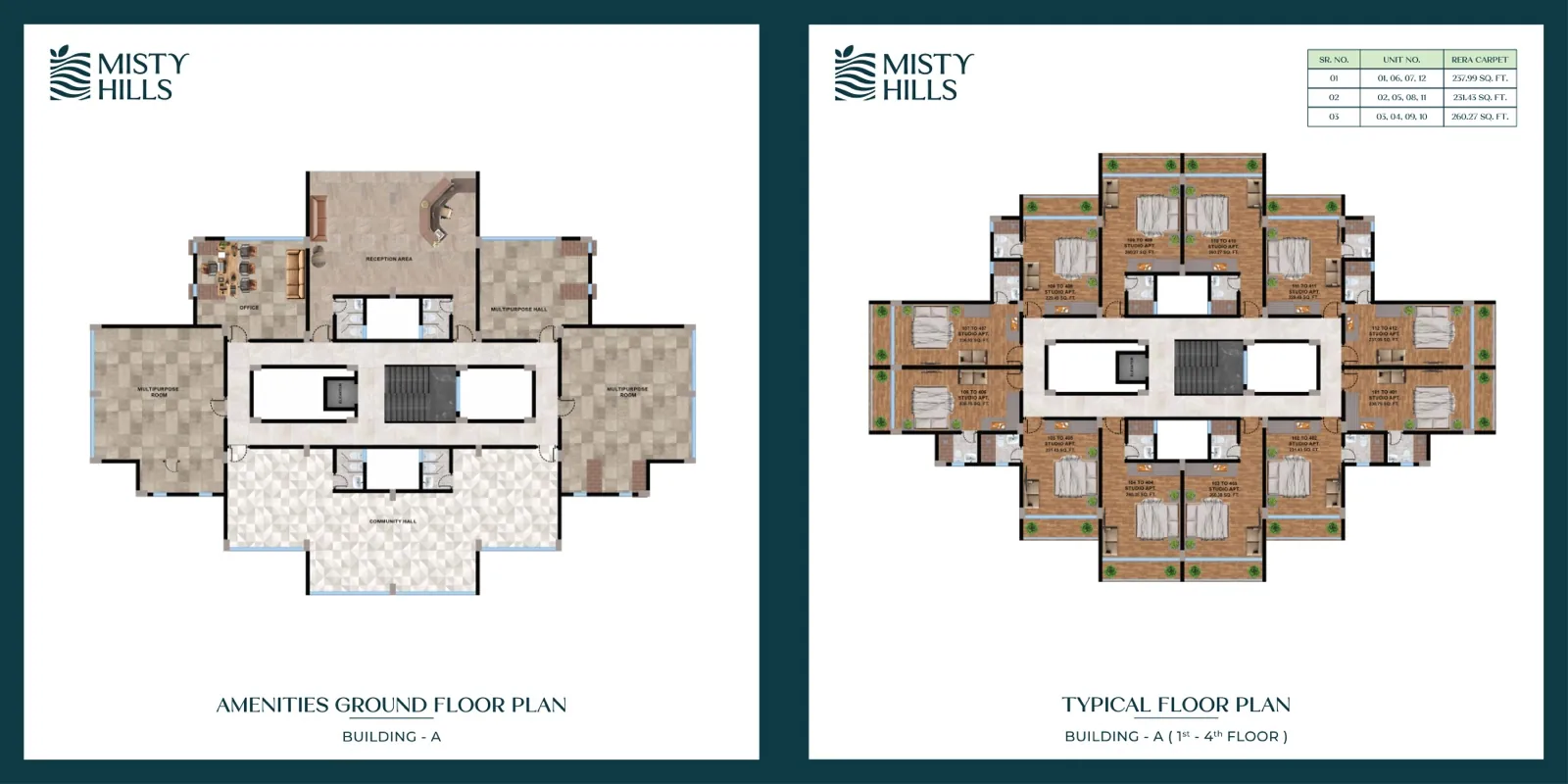 Building A and B ground floor plan - Misty Hills studio apartments, Karjat