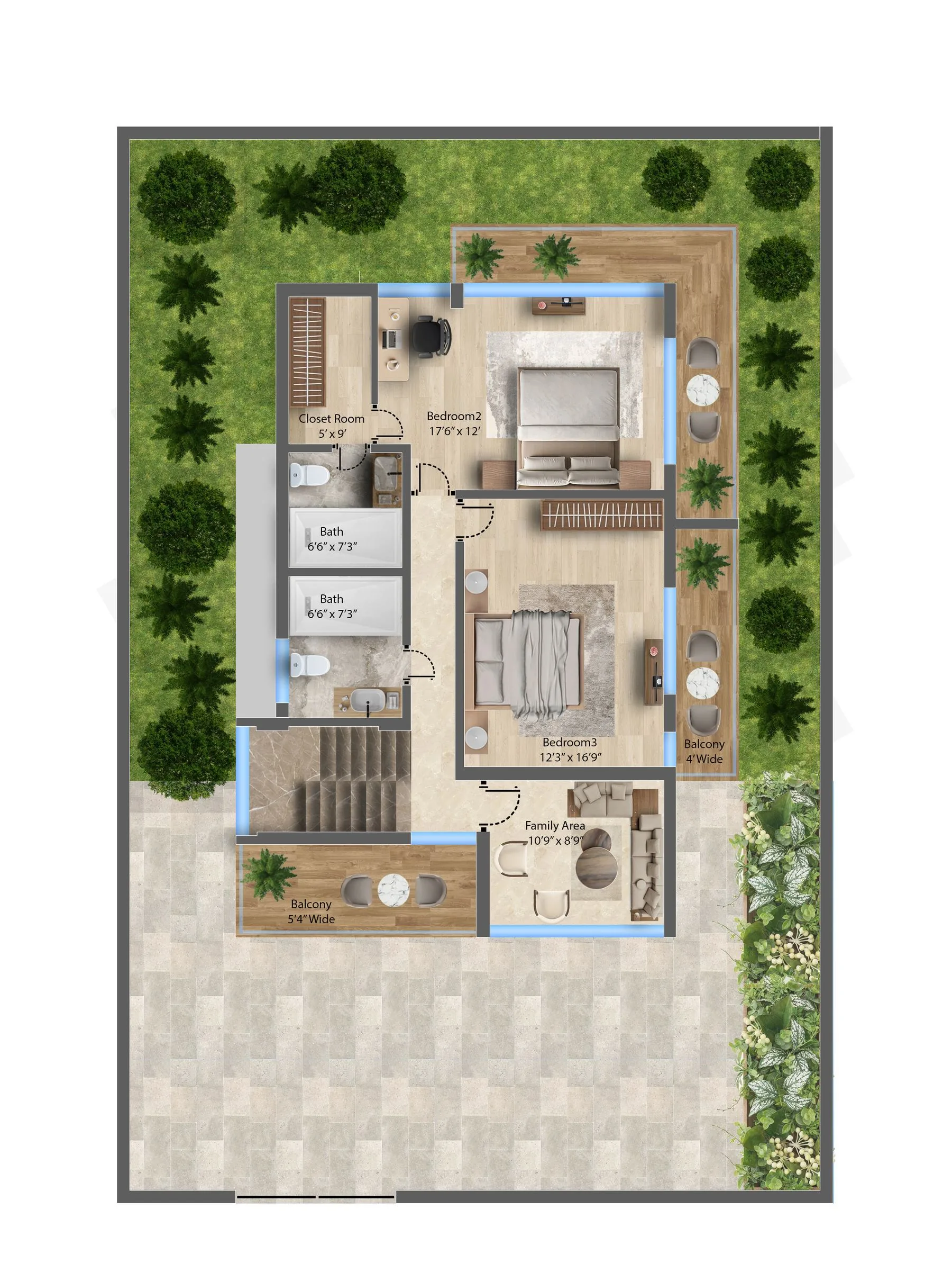 Luxury villa first floor plan with bedrooms and balcony - Misty Hills Karjat
